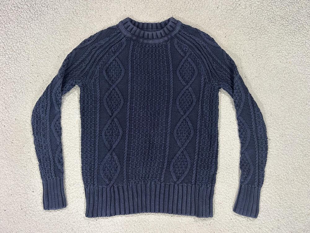 J Crew Sweater Womens XS Blue Cable Knit Crewneck Fisherman Chunky Pullover